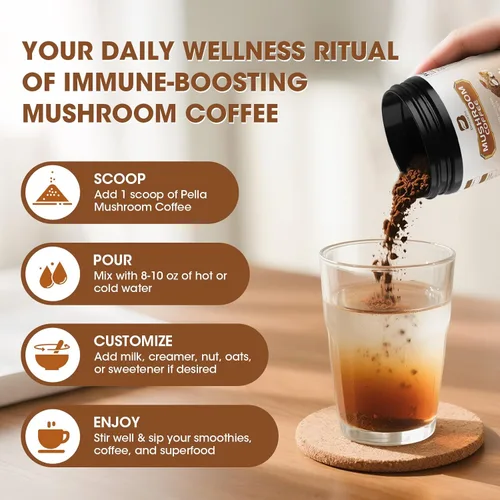 Miniatura 5 de B BEWORTHS Café en polvo de hongos con aceite MCT, 10 hongos melena de león, cola de pavo, reishi, cordyceps y chaga - Café instantáneo de hongos