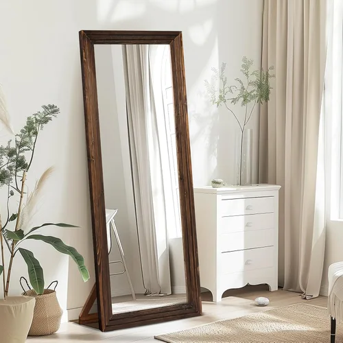 Miniatura 23 de Espejo de longitud completa de 65 x 22 pulgadas con marco de madera maciza para piso con soporte para colgar, poner de pie o apoyar contra la pared