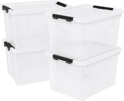 Miniatura 13 de Paquete de 4 cajas de almacenamiento de 10.5 cuartos de galón con tapa, contenedor de plástico para almacenamiento Clear BPA-free plastic, secure