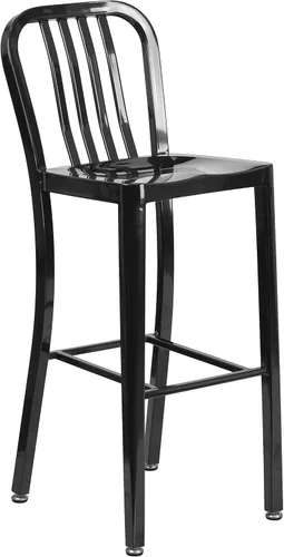 Miniatura 3 de BizChair Taburete de bar de metal negro para interiores y exteriores de 30 pulgadas de alto con respaldo de listón