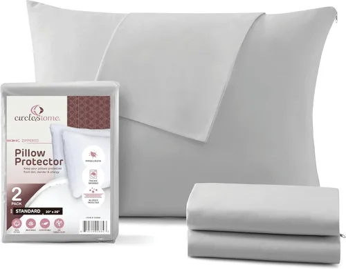 Miniatura 44 de CirclesHome Juego de 12 protectores de almohada estándar con cremallera, 100% algodón, transpirables, protegen las almohadas de la suciedad, el 1
