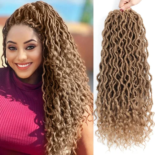 Miniatura 7 de Trenzas postizas Goddess, 6 paquetes de 18 pulgadas, cabello lacio, trenzado con ganchillo, para mujeres negras, trenzas postizas ombre con puntas