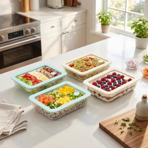 Miniatura 8 de Juego de recipientes de vidrio para alimentos Urban Green con tapa de vidrio, 4 paquetes, recipientes de almacenamiento de alimentos con tapa Verde