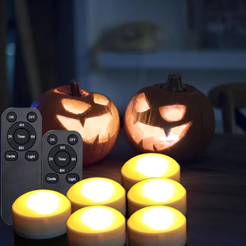 Miniatura 9 de Paquete de 3 faroles de calabaza de Halloween, funciona con pilas, luces LED con control remoto y temporizador, velas LED sin llama y linterna