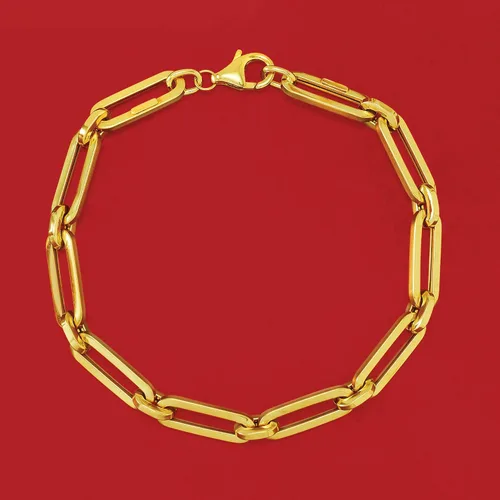 Miniatura 4 de Ross-Simons Italian 14kt Yellow Gold Alternating Paper Clip Link Bracelet
