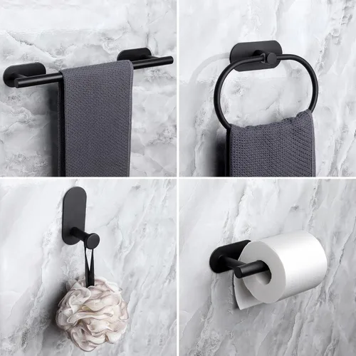 Miniatura 9 de JiGiU Toallero autoadhesivo para baño, incluye toallero de baño de 16 pulgadas, soporte para papel higiénico, anillo de toalla y 3 paquetes