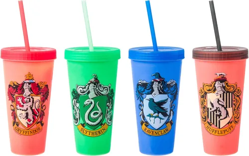 Silver Buffalo Harry Potter House Crests - Vasos de plástico que cambian de color, 24 onzas Escudos de la casa de Harry Potter