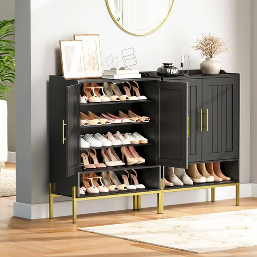 Miniatura 2 de HOOBRO Gabinete para zapatos, organizador de zapatos de 5 niveles con puertas, armario de madera para zapatos para entrada, armario independiente