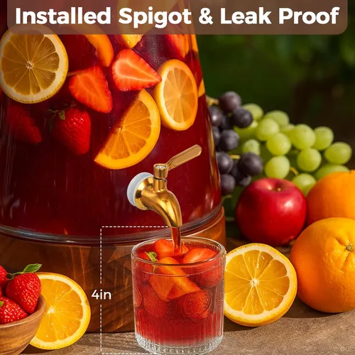 Miniatura 3 de Dispensador de bebidas de vidrio para fiestas, dispensador grande de bebidas de 1.72 galones con soporte dispensadores de jugo con jarra de espita