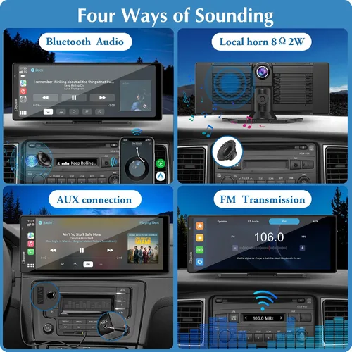 Miniatura 3 de Carpuride Carplay inalámbrico portátil 4K W903 y Android Auto con cámara de salpicadero, pantalla HD IPS de 9.3 pulgadas, cámara frontal 4K