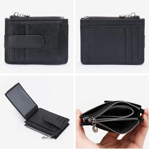 Miniatura 4 de Cartera delgada para mujer, de piel auténtica, tarjetero delgado con bloqueo RFID, carteras pequeñas