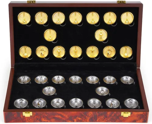 Miniatura 8 de Juego de ajedrez y damas de metal 2 en 1 para adultos y niños - Juegos de ajedrez de viaje de lujo de madera plegable con almacenamiento - Juego