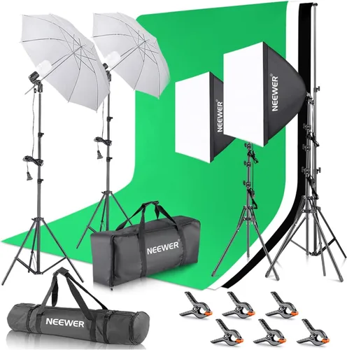 Sistema de apoyo de fondo Neewer, de 8.5 x 10 pies y equipo de iluminación continua de 800 W, 5500 K, softbox y sombrillas para estudio fotográfico,