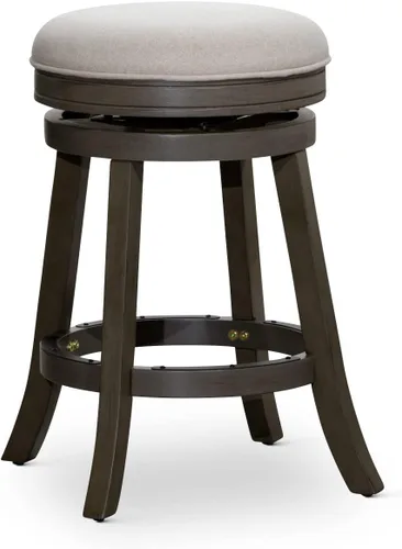 Miniatura 14 de DTY Indoor Living Creede - Taburetes de altura de mostrador de 26 pulgadas, giratorios sin espalda, acabado cereza con asiento de cuero de hueso