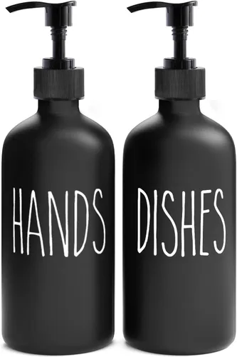 MOMEEMO Juego de 2 dispensadores de jabón, contiene dispensador de jabón para platos y manos, perfecto para decoración de cocina negra (negro)
