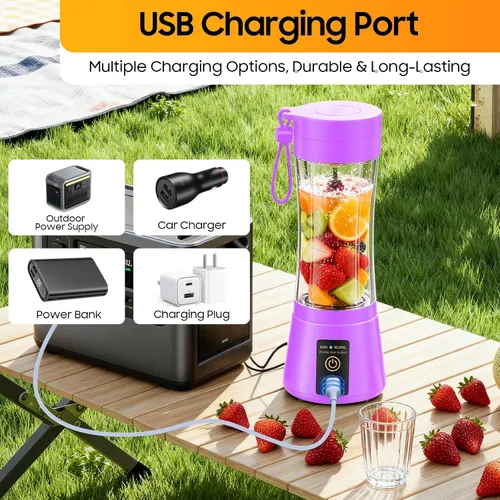Miniatura 8 de Licuadora portátil inalámbrica de tamaño personal, licuadora de 12 onzas para batidos y batidos con taza de jugo de viaje sin BPA, 6 cuchillas