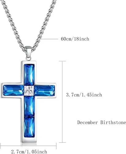 Miniatura 16 de Collar de cruz para hombre, piedras preciosas de color piedra natal de circonita cúbica, collar de acero inoxidable para hombre, cadena de 24