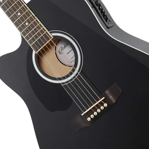 Miniatura 2 de Ashthorpe Paquete de guitarra acústica-eléctrica de tamaño completo para zurdos Dreadnought Cutaway, Tonewoods premium, color negro