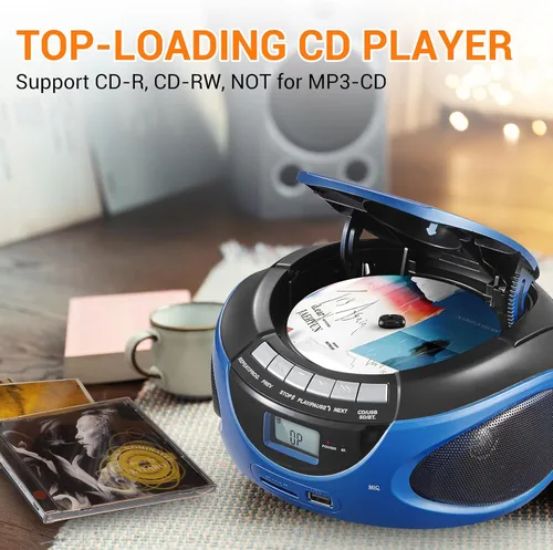 Miniatura 6 de Gelielim Reproductor de CD Boombox portátil, reproductores de CD de carga superior para el hogar con Bluetooth, radio estéreo AM FM, compatible