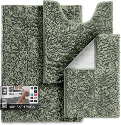 Miniatura 58 de Hearth & Harbor Alfombras de baño, tapete de baño de chenilla - Alfombras de baño lavables a máquina para baño con respaldo antideslizante de goma