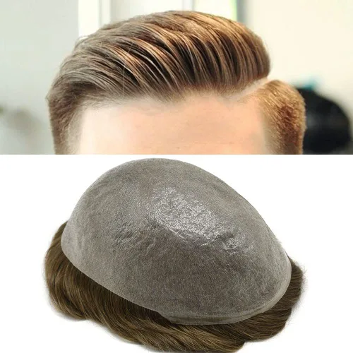 Miniatura 20 de Cabello humano para hombres, tupé, piezas de cabello humano europeo, todas las piezas de cabello en V para manualidades, 0.002 in, piel fina