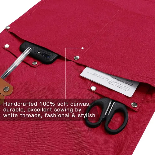 Miniatura 6 de Delantal de chef, delantal cruzado para hombres y mujeres con correas ajustables y bolsillos grandes, de lona, M - 2EG.