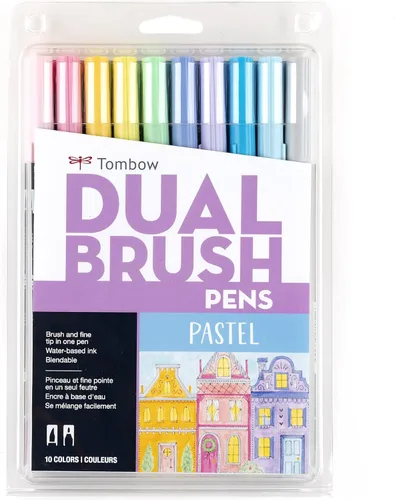 Tombow 56187 Marcadores artísticos de doble pincel, color pastel, paquete de 10 marcadores mezclables, con pincel y punta fina