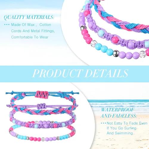 Miniatura 3 de WILLBOND 24 pulseras trenzadas de la amistad elásticas, apilables, pulseras de cuerda tejida con cuentas ajustables, cuerda ondulada, joyería