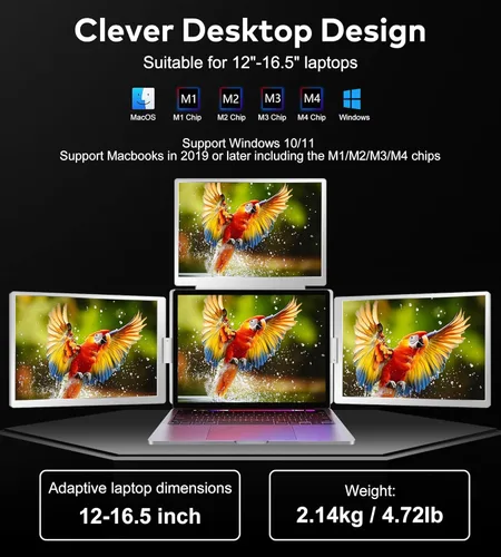 Miniatura 5 de Extensor de pantalla para portátil de 14 pulgadas, extensor de monitor FHD 1080P IPS, solo 1 cable para monitor cuádruple de 3 pantallas, extensor