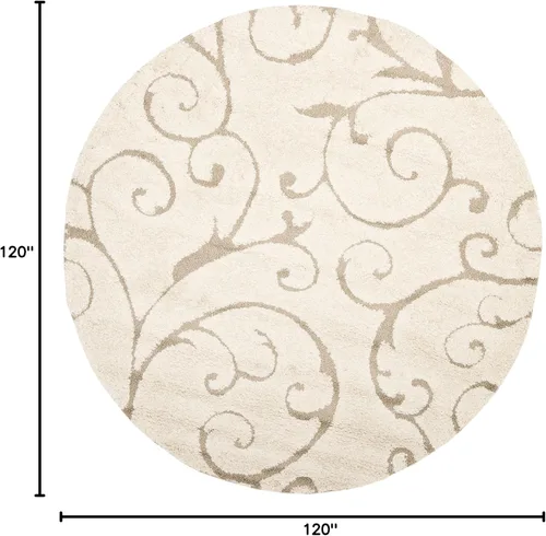 Miniatura 3 de SAFAVIEH - Alfombra de la colección Florida Shag - 10 pies redonda, color crema y beige, diseño de pergamino, no suelta pelusa y fácil de limpiar
