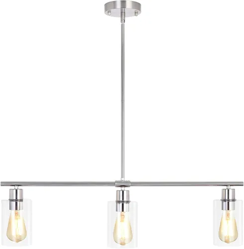 Miniatura 9 de Iluminación de isla de cocina, 3 luces negras para comedor, lámpara de araña lineal moderna con pantalla de vidrio transparente, 31 pulgadas