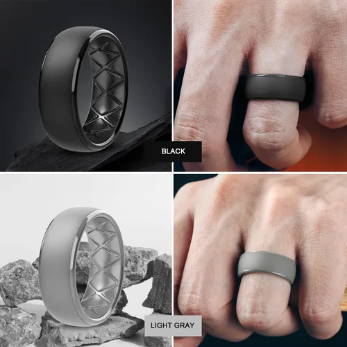 Miniatura 25 de Egnaro Anillos de boda de silicona para hombre: 1/4/6/7 Multipack de anillos de boda de goma con arco interior Diseño ergonómico transpirable