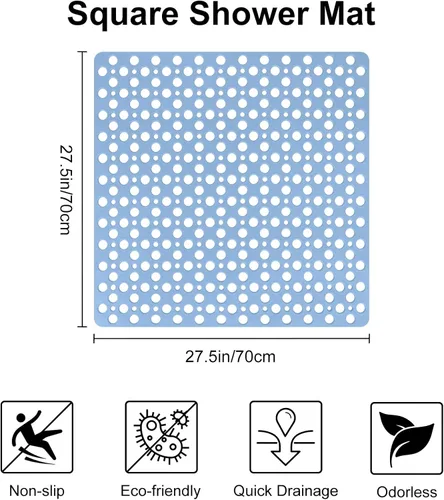 Miniatura 2 de Tapete de ducha antideslizante con ventosas, 27 x 27 pulgadas, tapete de ducha antideslizante de TPE de drenaje rápido para ducha interior, tapete