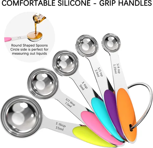 Miniatura 4 de TILUCK Juego de tazas y cucharas medidoras, acero inoxidable, utensilios de cocina para cocinar y hornear (10)