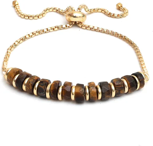 Miniatura 75 de Natural Heishi Beads With Spacers Slider Bracelet Gemstone Healing Jewelry With 14k Yellow Gold Plated 8- Inch Adjustable Length