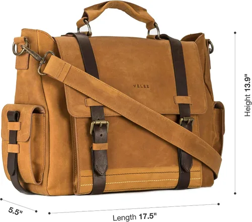 Miniatura 3 de VELEZ Full Grain Leather Messenger Bag for Men - 15" Black Laptop Briefcase