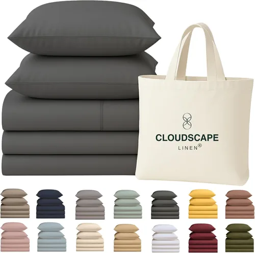 Miniatura 55 de Cloud Scape Linen - Juego de sábanas de 100% algodón egipcio, tamaño individual, juego de ropa de cama de lujo de 3 piezas, 400 hilos, calidad