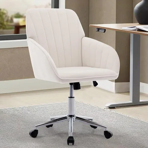 Miniatura 12 de Silla moderna de oficina en casa, cómoda silla de escritorio de terciopelo, silla de tocador de maquillaje con ruedas, silla giratoria ajustable