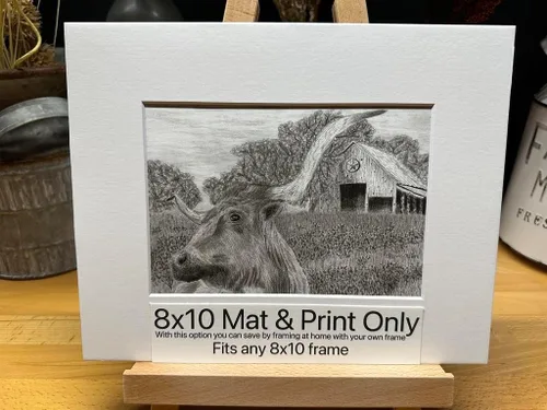 Longhorn Bull Cow Farm Ranch Nature Wildlife Graphite Pencil Art Sketch Drawing Print Picture Limited Edition ~ 'Amazing Graze' by David Allen (8x10