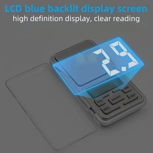Miniatura 2 de Báscula digital de bolsillo para joyería, 17.64 oz, 0.00 oz, precisión con pantalla LCD retroiluminada, báscula portátil de mini gramos, pequeña