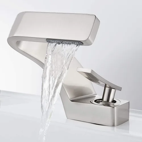 Miniatura 9 de becola Grifo de Cascada para Lavabo de Baño, Grifo Mezclador de Agua Caliente y Fría de Latón Macizo con Mango Individual, Grifo para Lavabo