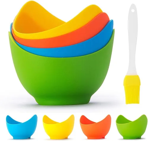 Mikim Vasos de silicona para escalfar huevos con soportes de anillo, taza antiadherente para cocinar con freidora de aire en la estufa, sin BPA,