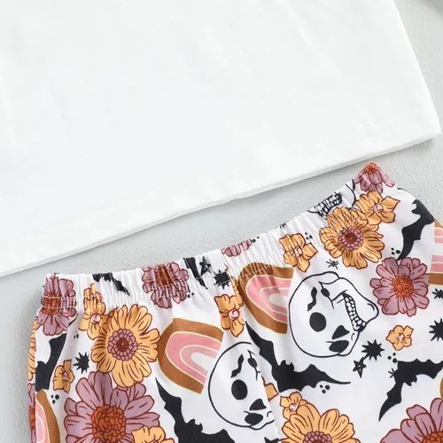 Miniatura 4 de Hnyenmcko Conjunto de ropa de Halloween para bebé niña, camiseta de manga larga con letras y pantalones de campana de calabaza con diadema, 3