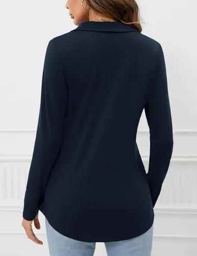 Miniatura 3 de Kistore Womens Long Sleeve Golf Polo Shirts V Neck Lapel Collared Tunic Blouses Loose Casual Breathes Work Tops
