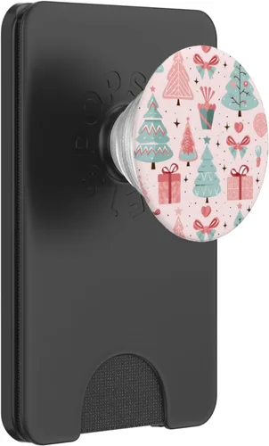 Miniatura 7 de PopSockets estándar con diseño de árbol de Navidad rosa pastel y verde salvia