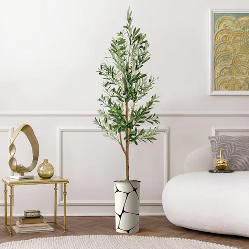 SIGNWIN - Árbol artificial en maceta con diseño y textura de flores y pájaros, decoración moderna, planta de piso, para el hogar u oficina