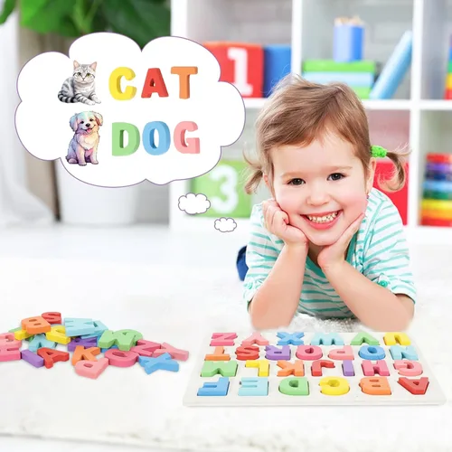 Miniatura 5 de Kairsya Rompecabezas del alfabeto de madera para niños pequeños rompecabezas de aprendizaje del alfabeto, juguetes con letras de madera, juguetes