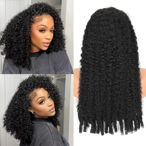 Miniatura 27 de Pelucas de Raya en V Rizadas con Forma de V para Mujeres Negras, Sin Mechas Fuera, Mejora de Raya en U, Sin Pegamento, Peluca Completa con Clip