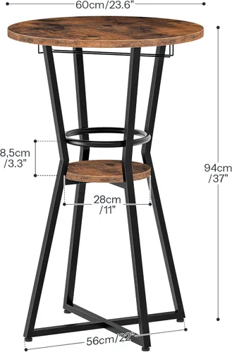 Miniatura 2 de HOOBRO Mesa redonda de bar, mesa de bar de 2 niveles con soporte para copas de vino, mesa de cóctel industrial, para espacios pequeños, taberna