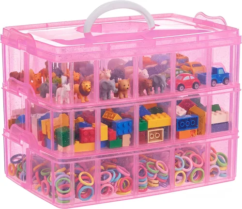 Miniatura 9 de SGHUO Caja de almacenamiento apilable de 3 niveles con divisores - 30 compartimentos, organizadores de cuentas para almacenamiento de manualidades